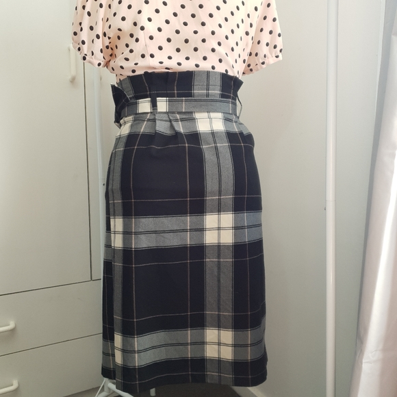 NWT AU 14 Dotti Black White Plaid Midi Belt Wrap Skirt - Picture 4 of 16